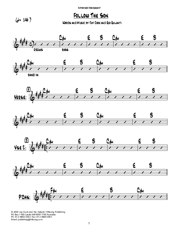Follow The Son (Instrumental) Rhythm Chart (Hillsong Worship)
