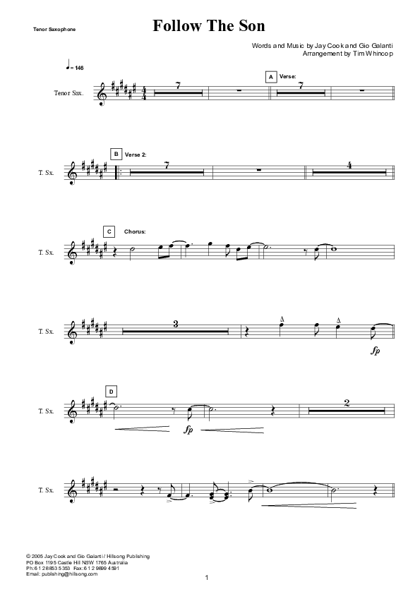 Follow The Son (Instrumental) Tenor Sax 2 (Hillsong Worship)