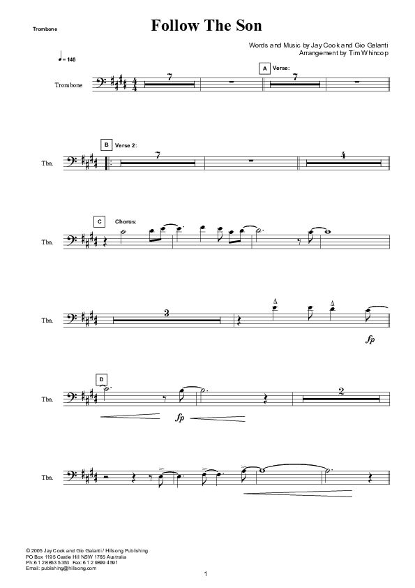 Follow The Son (Instrumental) Trombone (Hillsong Worship)