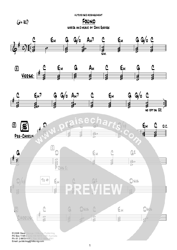 Found (Instrumental) Chord Chart (Hillsong Worship)