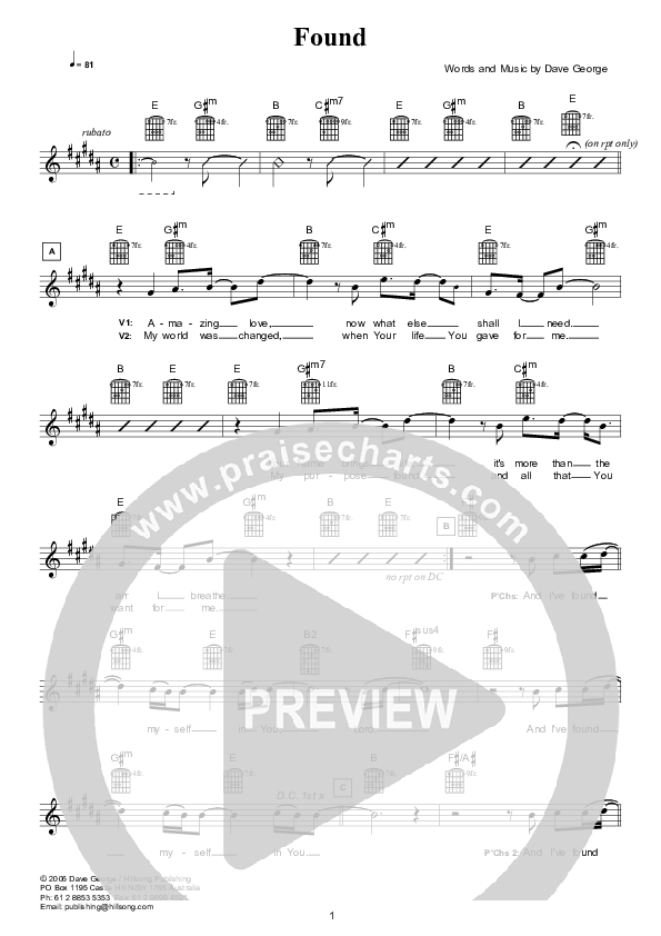 Found (Instrumental) Lead Sheet (Hillsong Worship)