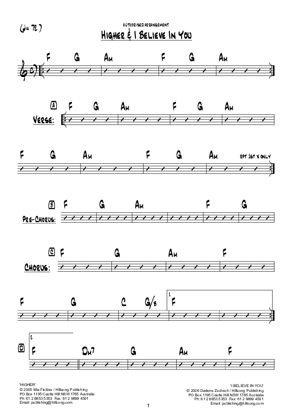 Higher (I Believe In You) (Instrumental) Chords & Lyrics (Hillsong Worship)