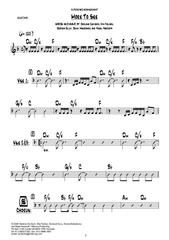 More To See (Instrumental) Rhythm Chart (Hillsong Worship)