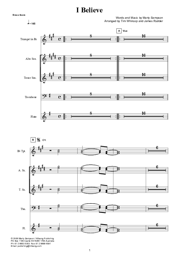 I Believe (Instrumental) Conductor's Score (Hillsong Worship)