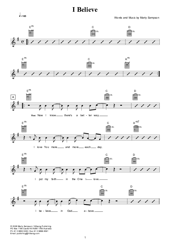 I Believe (Instrumental) Lead Sheet (Hillsong Worship)