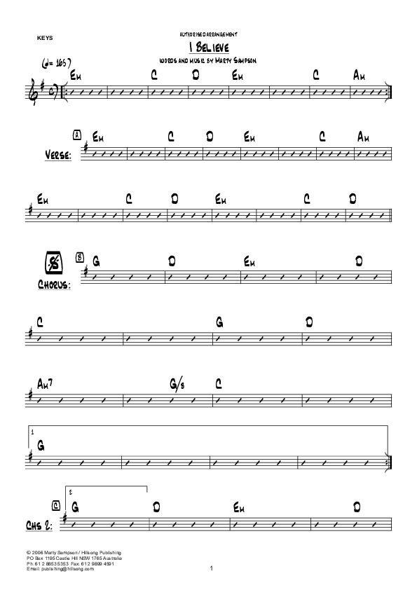 I Believe (Instrumental) Synth (Hillsong Worship)