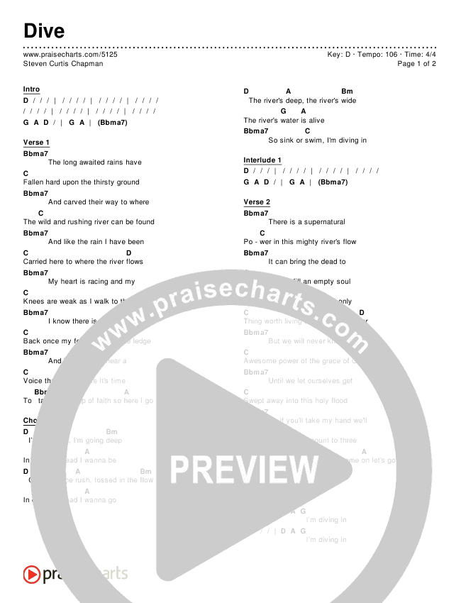 Dive Chords (Steven Curtis Chapman) PraiseCharts