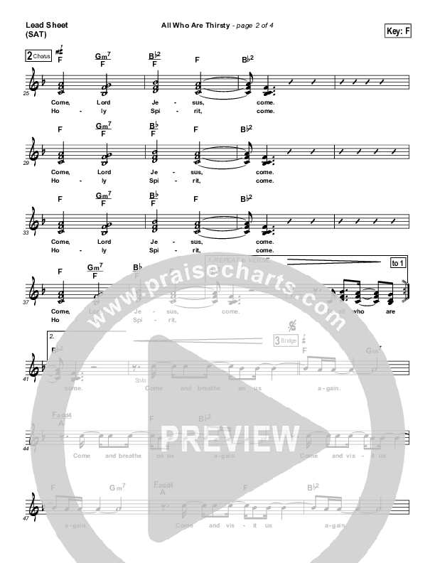 All Who Are Thirsty Lead Sheet (SAT) (Brenton Brown)