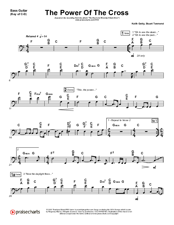 The Power Of The Cross (Oh To See The Dawn) Bass Guitar (Stuart Townend)