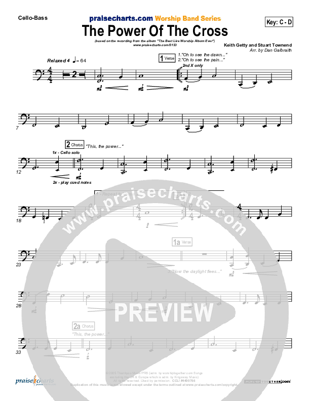 The Power Of The Cross (Oh To See The Dawn) Cello/Bass (Stuart Townend)