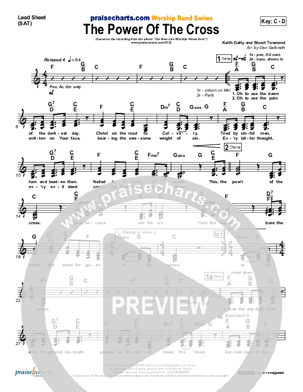The Power Of The Cross (Oh To See The Dawn) Lead Sheet (SAT) (Stuart Townend)