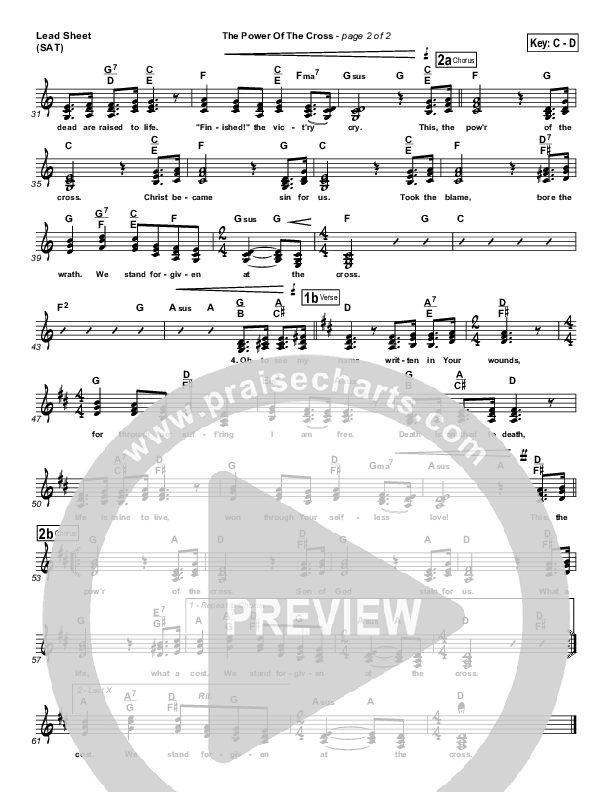 The Power Of The Cross (Oh To See The Dawn) Lead Sheet (SAT) (Stuart Townend)