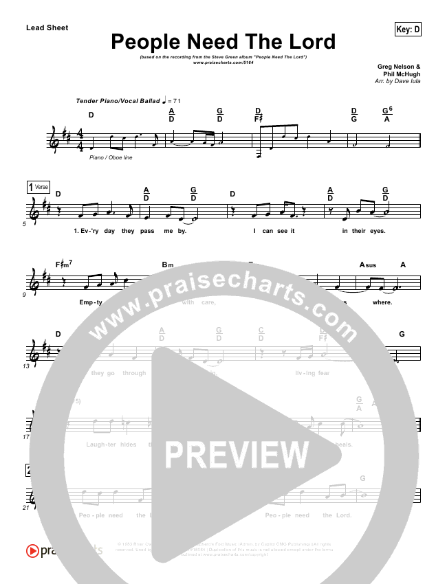 People Need the Lord Sheet Music PDF (Steve Green) - PraiseCharts