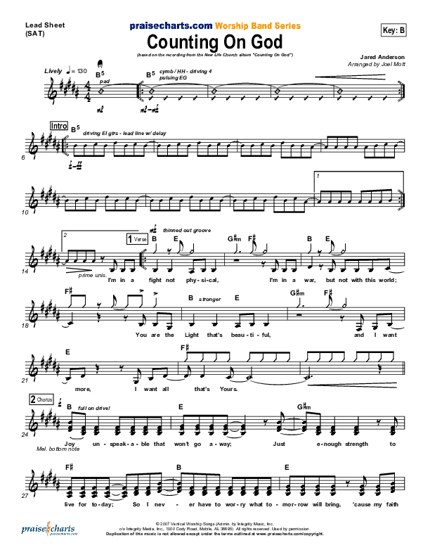 Counting on God Lead Sheet (SAT) (New Life Worship)