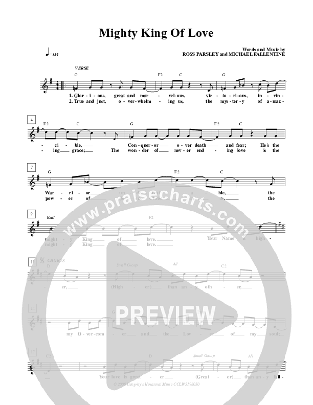 Mighty King Of Love Lead Sheet (New Life Worship)