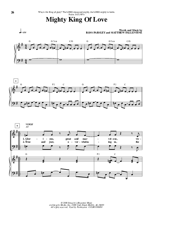 Mighty King Of Love Piano/Vocal (New Life Worship)