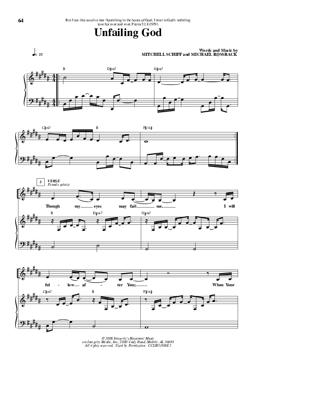 Unfailing God Piano/Vocal (New Life Worship)