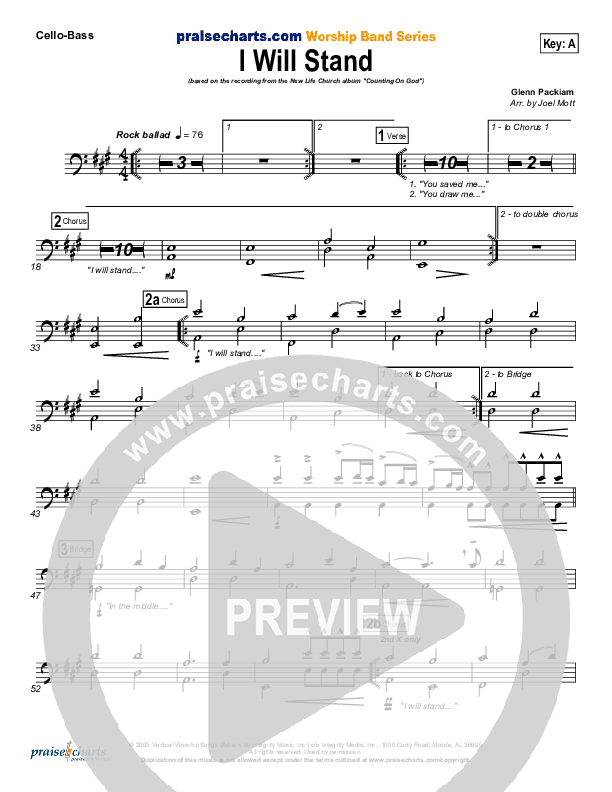 I Will Stand Cello/Bass (New Life Worship)