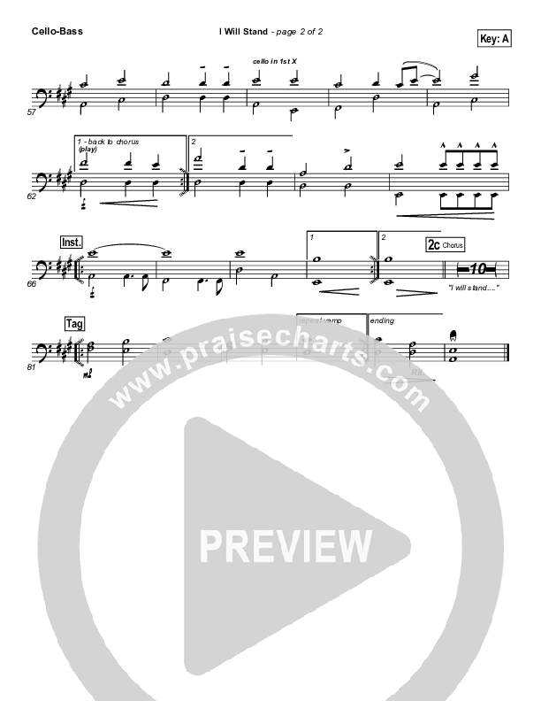 I Will Stand Cello/Bass (New Life Worship)