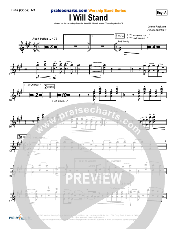 I Will Stand Flute/Oboe 1/2/3 (New Life Worship)