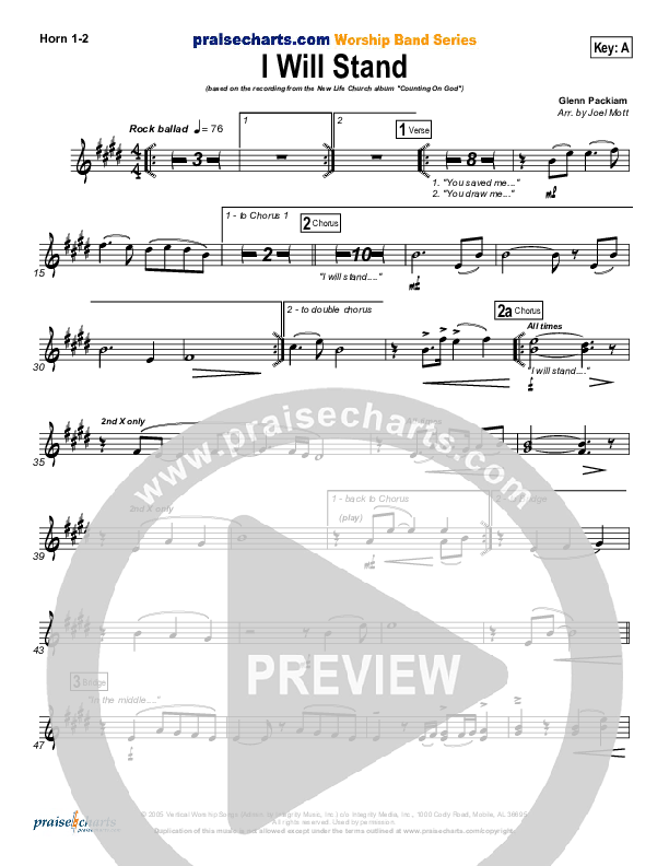 I Will Stand French Horn 1/2 (New Life Worship)