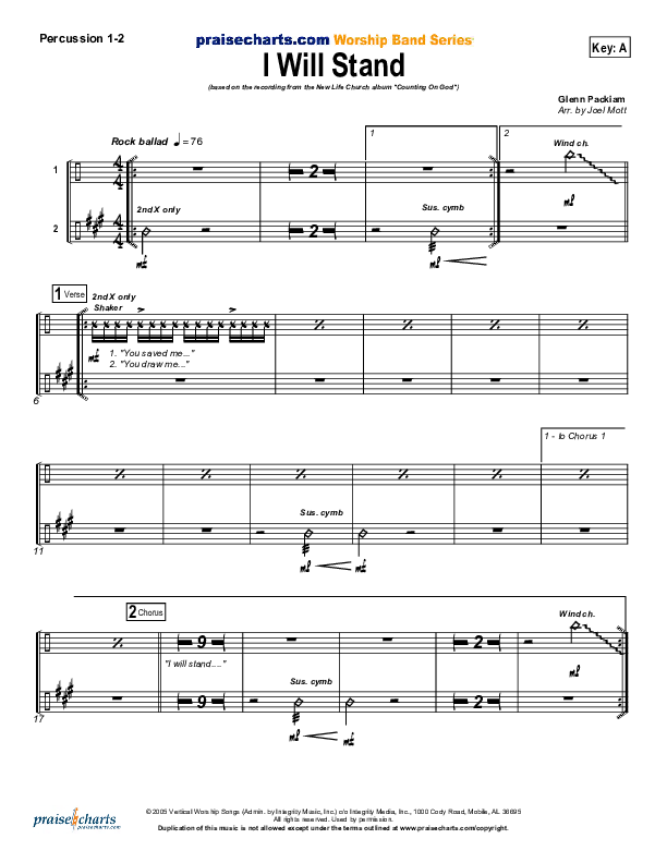 I Will Stand Percussion 1/2 (New Life Worship)