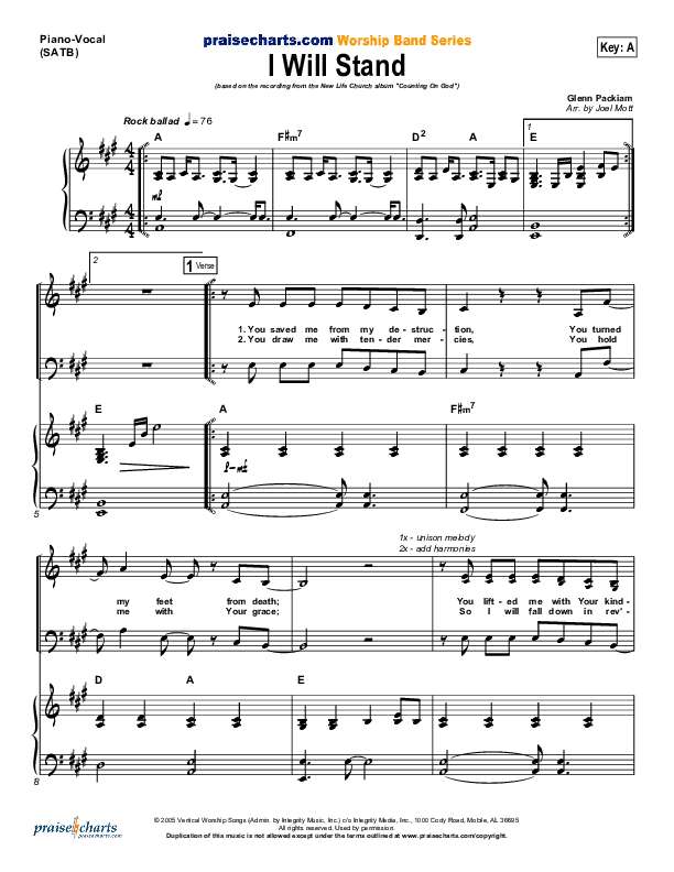 I Will Stand Lead & Piano (New Life Worship)