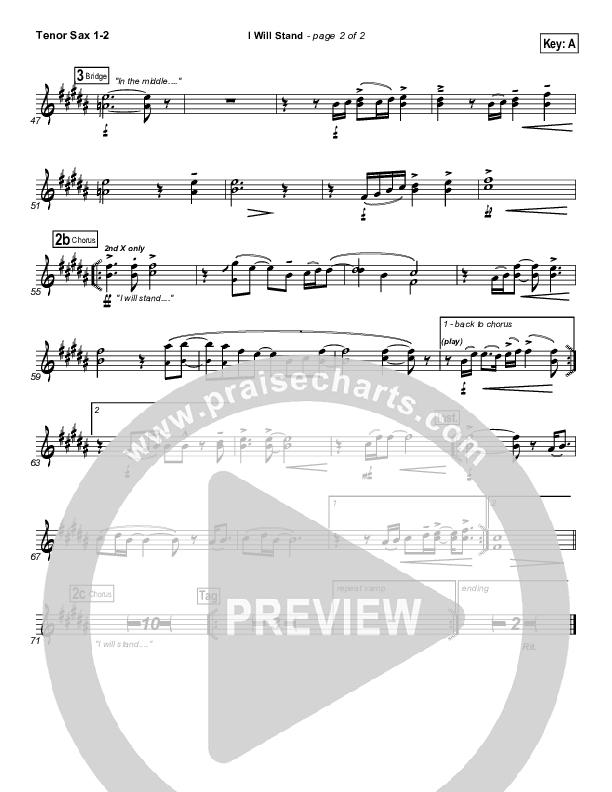 I Will Stand Tenor Sax 1/2 (New Life Worship)