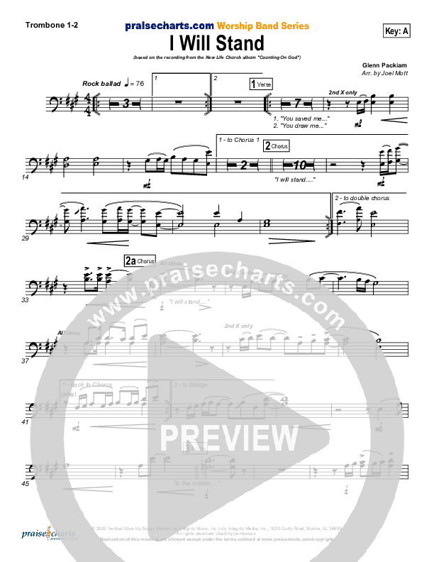 I Will Stand Trombone 1/2 (New Life Worship)