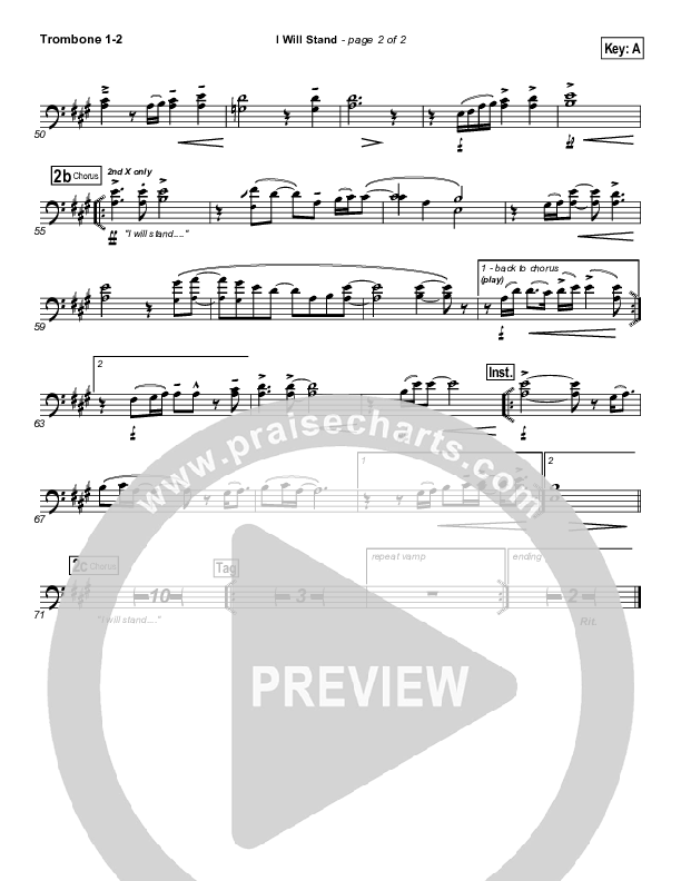 I Will Stand Trombone 1/2 (New Life Worship)