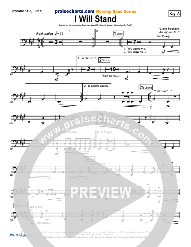 I Will Stand Trombone 3/Tuba (New Life Worship)