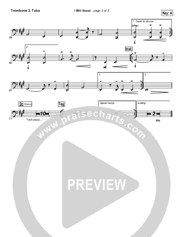 I Will Stand Trombone 3/Tuba (New Life Worship)