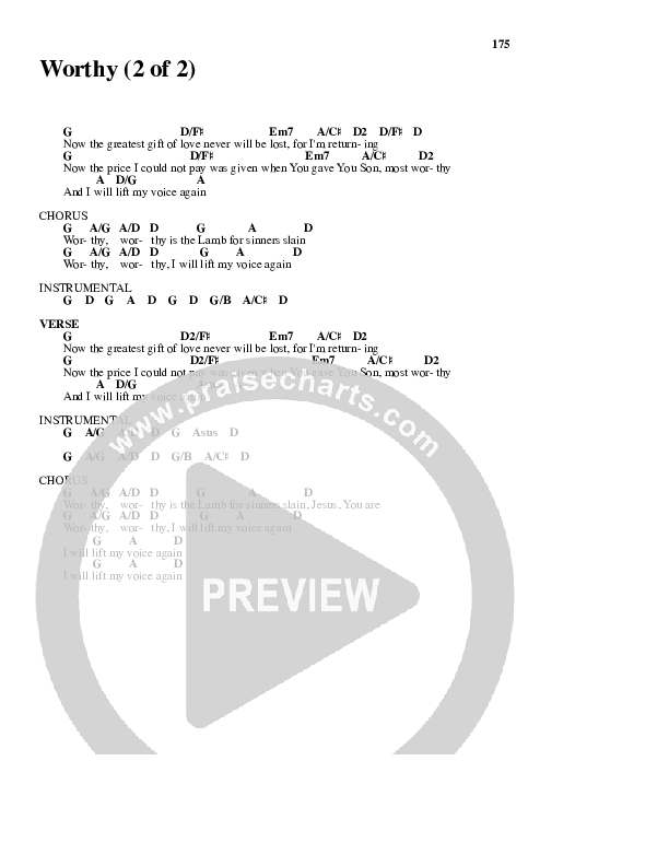 Worthy Chord Chart (New Life Worship)