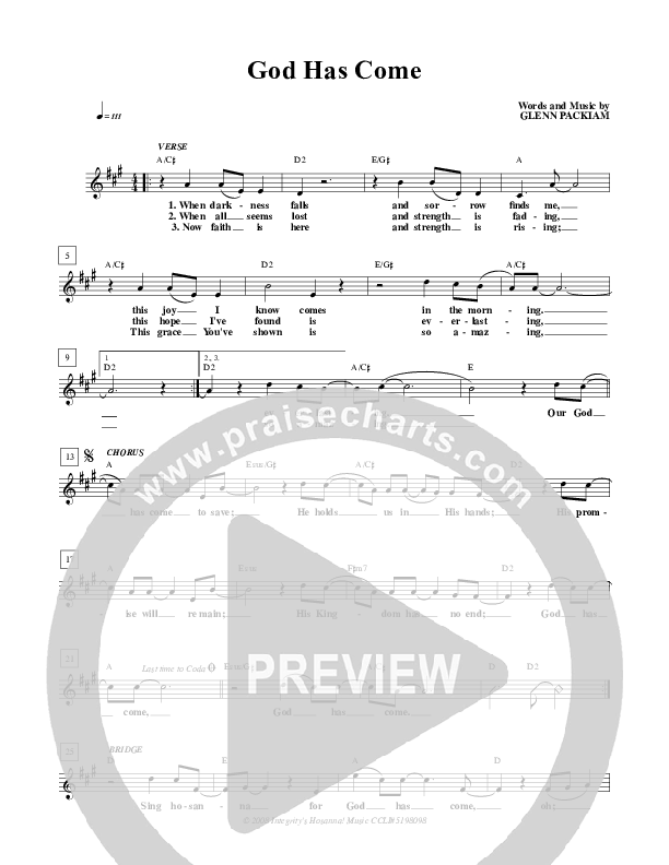 God Has Come Lead Sheet (New Life Worship)