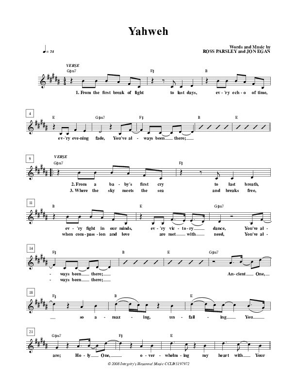 Yahweh Lead Sheet (New Life Worship)