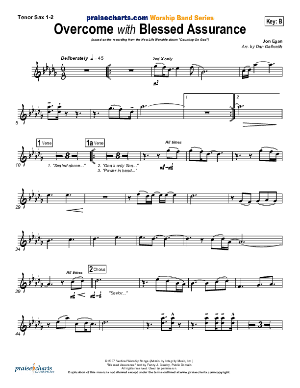 Overcome Tenor Sax 1/2 (New Life Worship)