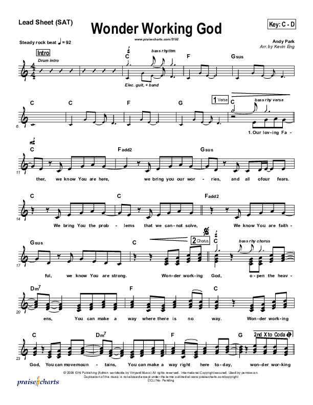 Wonder Working God Lead (SAT) (Andy Park)