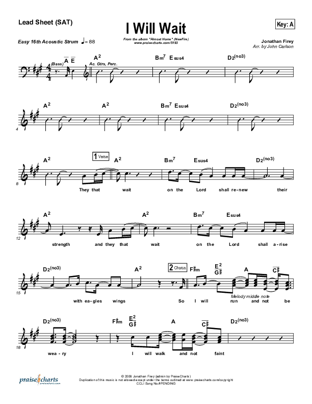 I Will Wait Lead Sheet (Jonathan Firey)