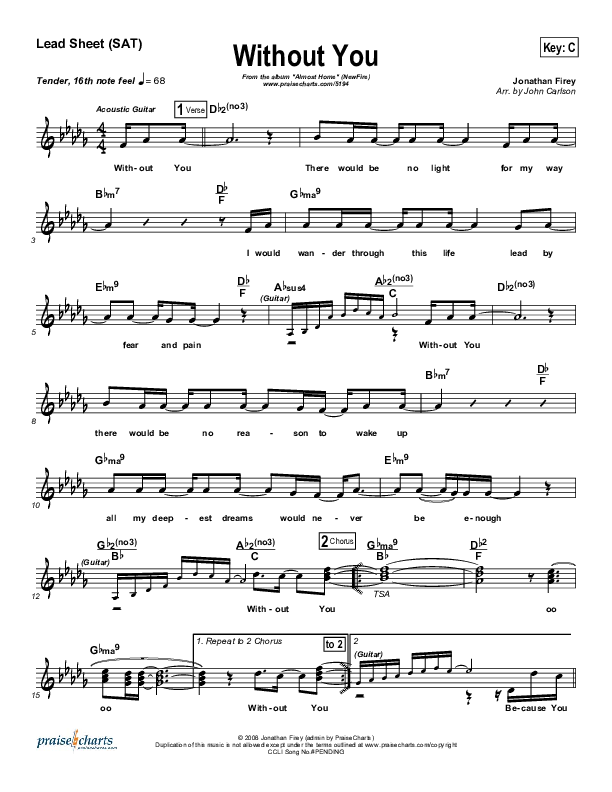 Without You Lead Sheet (Jonathan Firey)