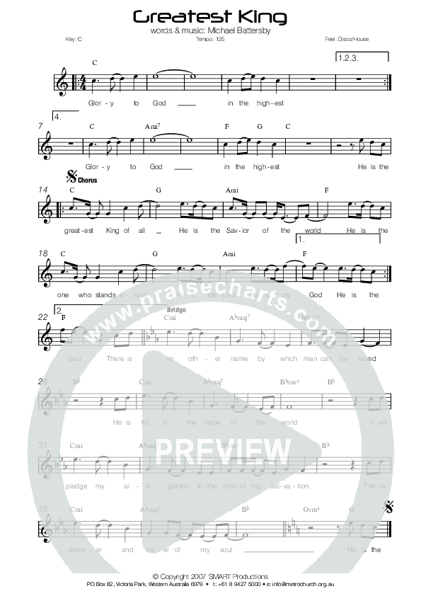 Greatest King Lead Sheet (Metrochurch)