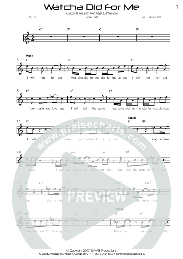 Watcha Did For Me Lead Sheet (Metrochurch)