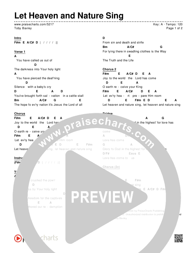 Let Heaven and Nature Sing Chords & Lyrics ()