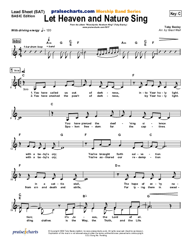 Let Heaven and Nature Sing Lead Sheet (SAT) ()