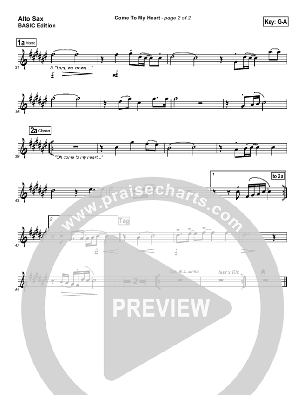 Come To My Heart Alto Sax ()