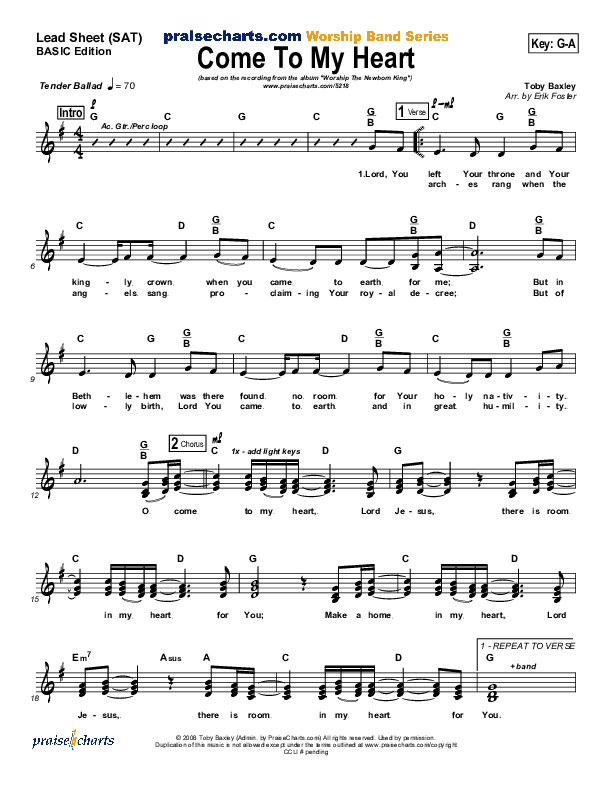 Come To My Heart Lead Sheet (SAT) ()