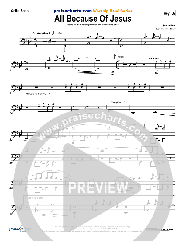 All Because Of Jesus (Radio) Cello/Bass (FEE Band)