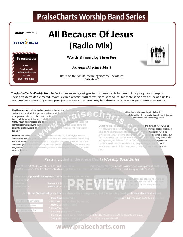 All Because Of Jesus (Radio) Cover Sheet (FEE Band)