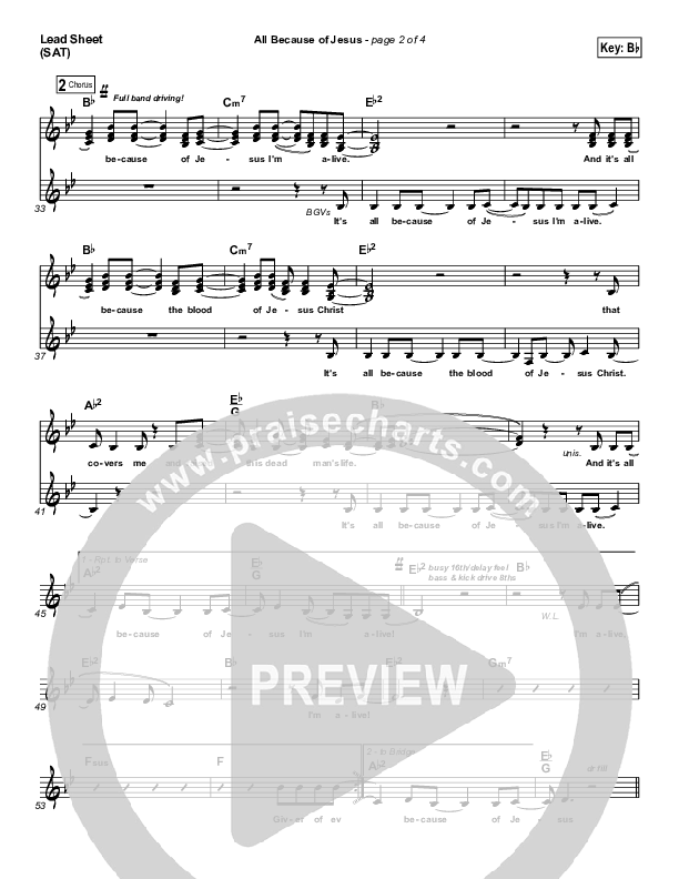 All Because Of Jesus (Radio) Lead Sheet (FEE Band)