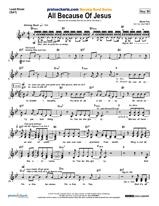 All Because Of Jesus (Radio) Lead Sheet (SAT) (FEE Band)