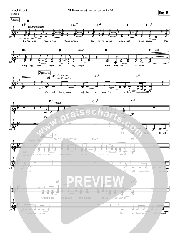 All Because Of Jesus (Radio) Lead Sheet (SAT) (FEE Band)
